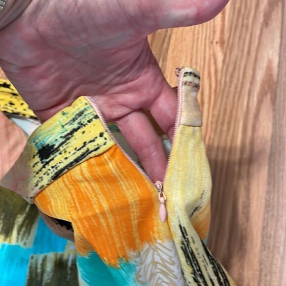 Eci Multi Color Palazzo Pants, Orange, Yellow, Teal wide-leg, Large - Picture 5 of 7